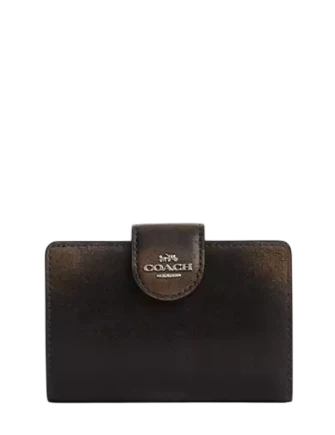 Coach Medium Corner Zip Wallet In Loved Leather Black Brown