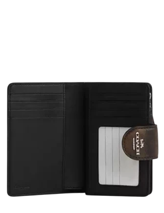 Coach Medium Corner Zip Wallet In Loved Leather Black Brown