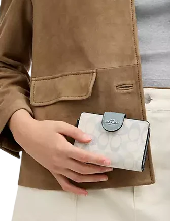 Coach Medium Corner Zip Wallet In Pretty Signature Canvas Chalk Blue