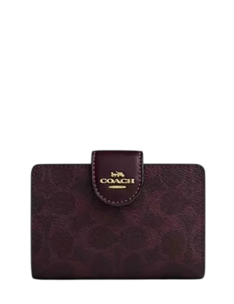 Coach Medium Corner Zip Wallet In Signature Canvas Black Current