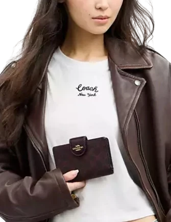 Coach Medium Corner Zip Wallet In Signature Canvas Black Current
