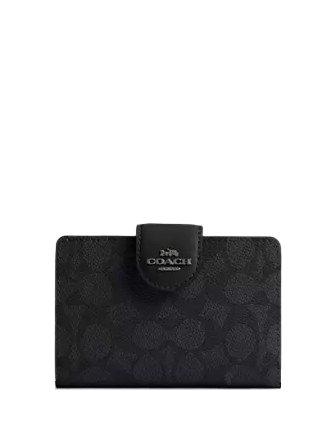 Coach Medium Corner Zip Wallet In Signature Canvas Charcoal Black