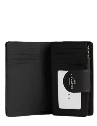 Coach Medium Corner Zip Wallet In Signature Canvas Charcoal Black