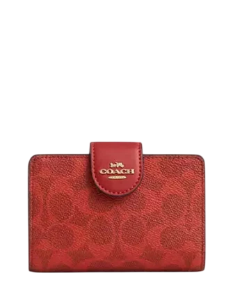 Coach Medium Corner Zip Wallet In Signature Canvas Crimson
