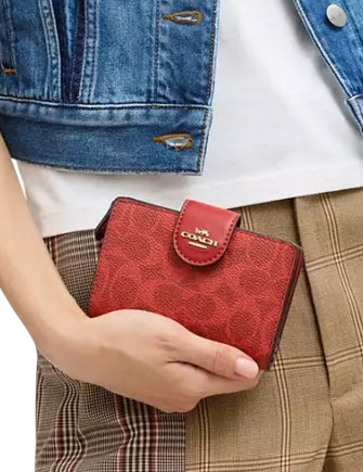 Coach Medium Corner Zip Wallet In Signature Canvas Crimson