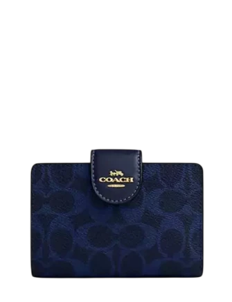 Coach Medium Corner Zip Wallet In Signature Canvas Navy