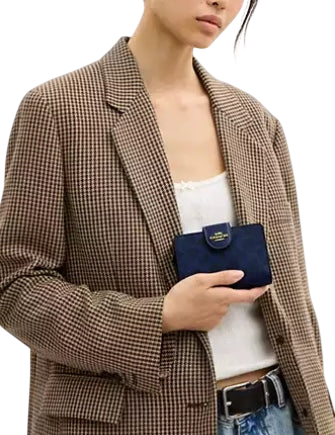Coach Medium Corner Zip Wallet In Signature Canvas Navy