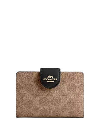 Coach Medium Corner Zip Wallet In Signature Canvas Tan Black