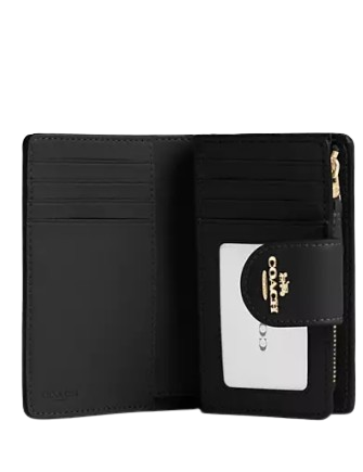Coach Medium Corner Zip Wallet In Signature Canvas Tan Black