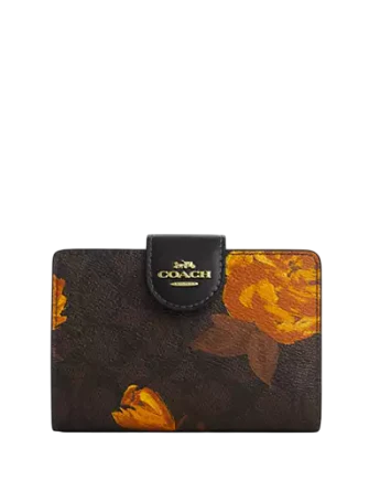 Coach Medium Corner Zip Wallet In Signature Canvas With Floral Print