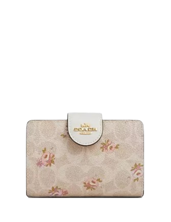 折りたたみ財布 COACH Medium Corner Zip Wallet With Floral Print CR934 Coach Medium Corner Zip Wallet In Signature Canvas With