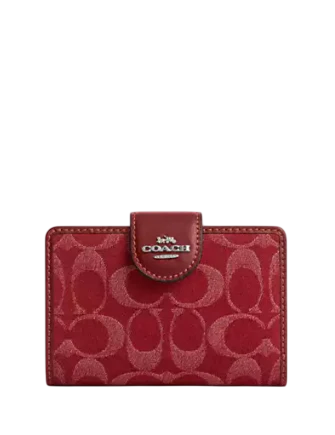 Coach Medium Corner Zip Wallet In Signature Denim True Red 