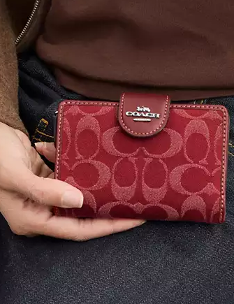 Coach Medium Corner Zip Wallet In Signature Denim True Red 