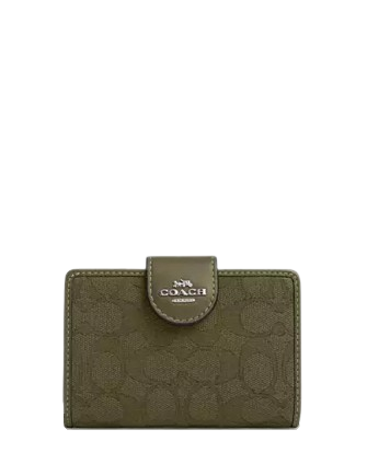 Coach Medium Corner Zip Wallet In Signature Jacquard Olive Drab