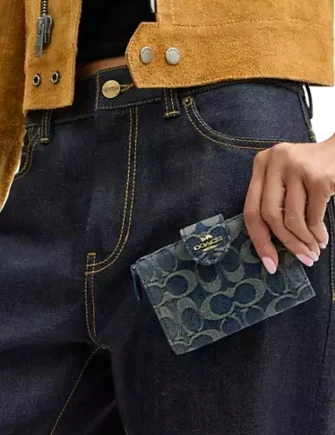 Coach Medium Corner Zip Wallet In Signature Regenerative Cotton Denim