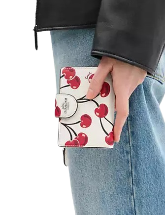 Coach Medium Corner Zip Wallet With Cherry Print Chalk