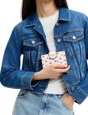 Coach Medium Corner Zip Wallet With Cherry Print Chalk