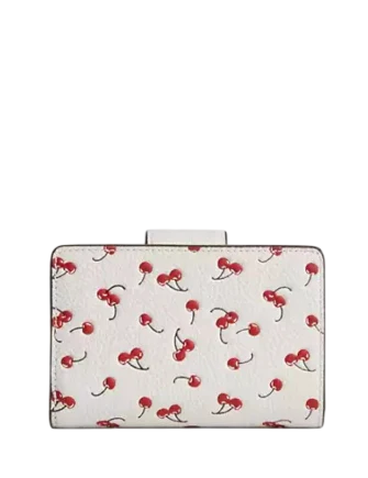 Coach Medium Corner Zip Wallet With Cherry Print Chalk