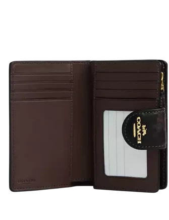 Coach Medium Corner Zip Wallet With Floral Print Black WIne
