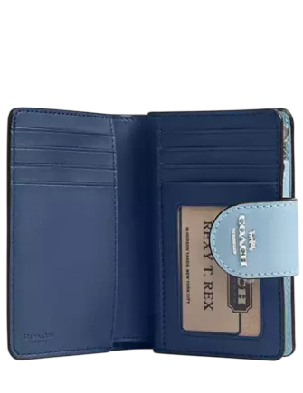 Coach Medium Corner Zip Wallet With Floral Print Blue