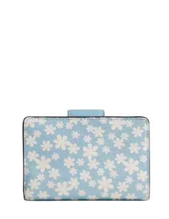 Coach Medium Corner Zip Wallet With Floral Print Blue