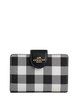 Coach Medium Corner Zip Wallet With Gingham Print Black White