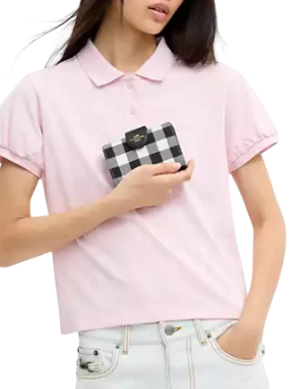Coach Medium Corner Zip Wallet With Gingham Print Black White
