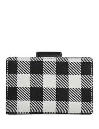 Coach Medium Corner Zip Wallet With Gingham Print Black White