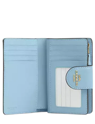 Coach Medium Corner Zip Wallet With Gingham Print Blue