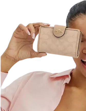 Coach Medium Corner Zip Wallet With Signature Canvas  Dark Natural 