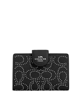 Coach Medium Corner Zip Wallet With Signature Rivets Black