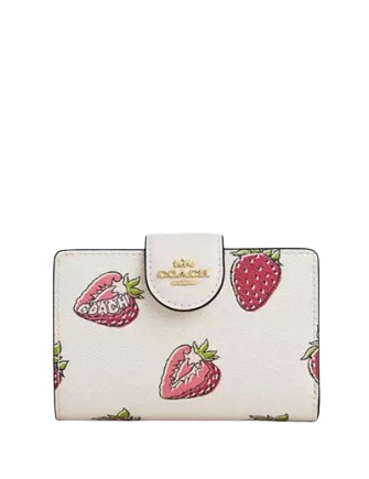 【COACH】Medium Corner Zip Wallet/Fruit Coach Medium Corner Zip Wallet With Strawberry Print