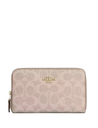 Coach Medium Id Zip Wallet In Signature Canvas Sand Chalk