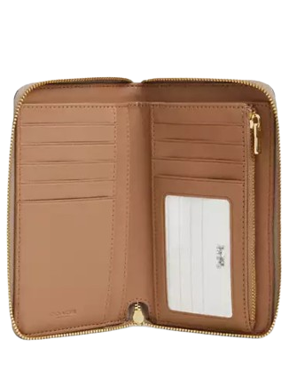 Coach Medium Id Zip Wallet In Signature Canvas Sand Chalk