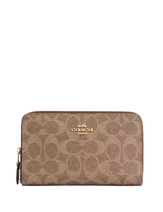 Coach Medium Id Zip Wallet In Signature Canvas Tan Brown
