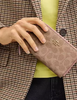 Coach Medium Id Zip Wallet In Signature Canvas Tan Pink Petal