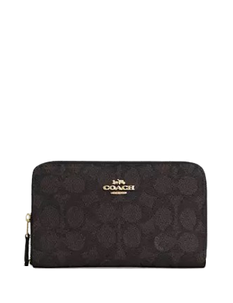 Coach Medium Id Zip Wallet In Signature Canvas Walnut Black