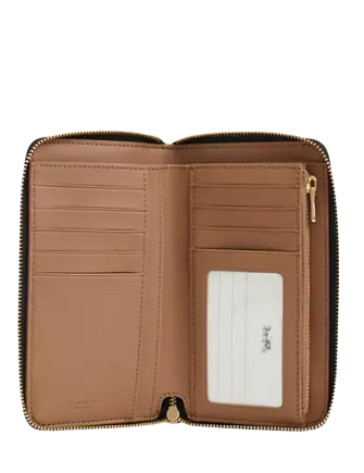 Coach Medium Id Zip Wallet In Signature Canvas Walnut Black