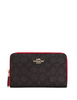 Coach Medium Id Zip Wallet In Signature Canvas Walnut Bold Red