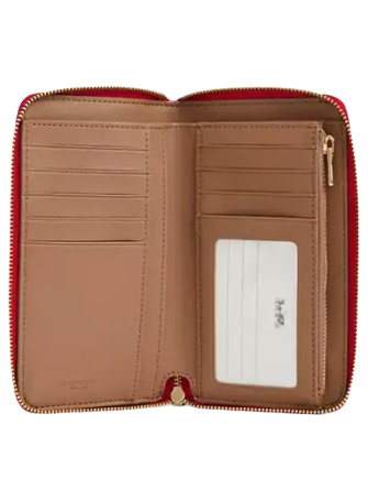 Coach Medium Id Zip Wallet In Signature Canvas Walnut Bold Red