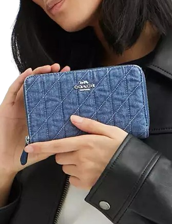 Coach Medium Id Zip Wallet With Quilting Indigo