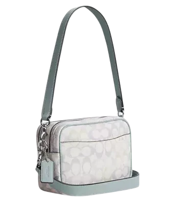 Coach Mini Carey Crossbody Bag In Signature Canvas Chalk Blue