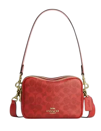 Coach Mini Carey Crossbody Bag In Signature Canvas Crimson