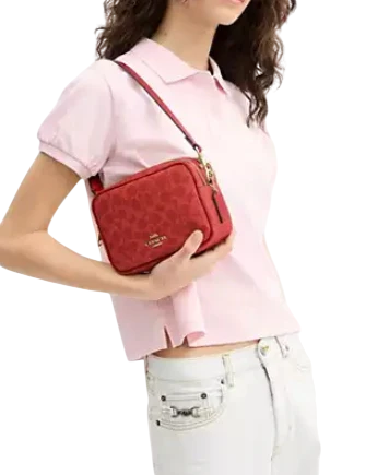 Coach Mini Carey Crossbody Bag In Signature Canvas Crimson