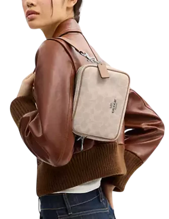 Coach Mini Carey Crossbody Bag In Signature Canvas Sand Taupe