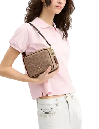 Coach Mini Carey Crossbody Bag In Signature Canvas Tan Brown