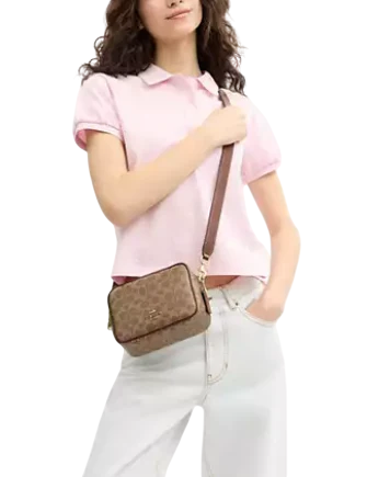 Coach Mini Carey Crossbody Bag In Signature Canvas Tan Brown