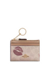 Coach Mini Id Skinny Case In Signature Canvas With Lips Print Sand