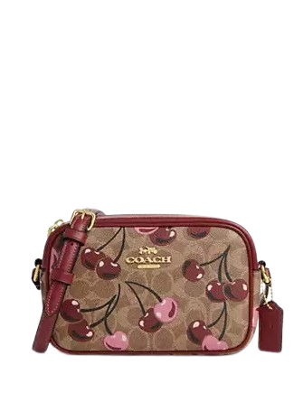 Coach Mini Jamie Camera Bag In Signature Canvas With Cherry Print Tan