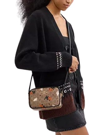 Coach Mini Jamie Camera Bag In Signature Canvas With Halloween Print Tan Black